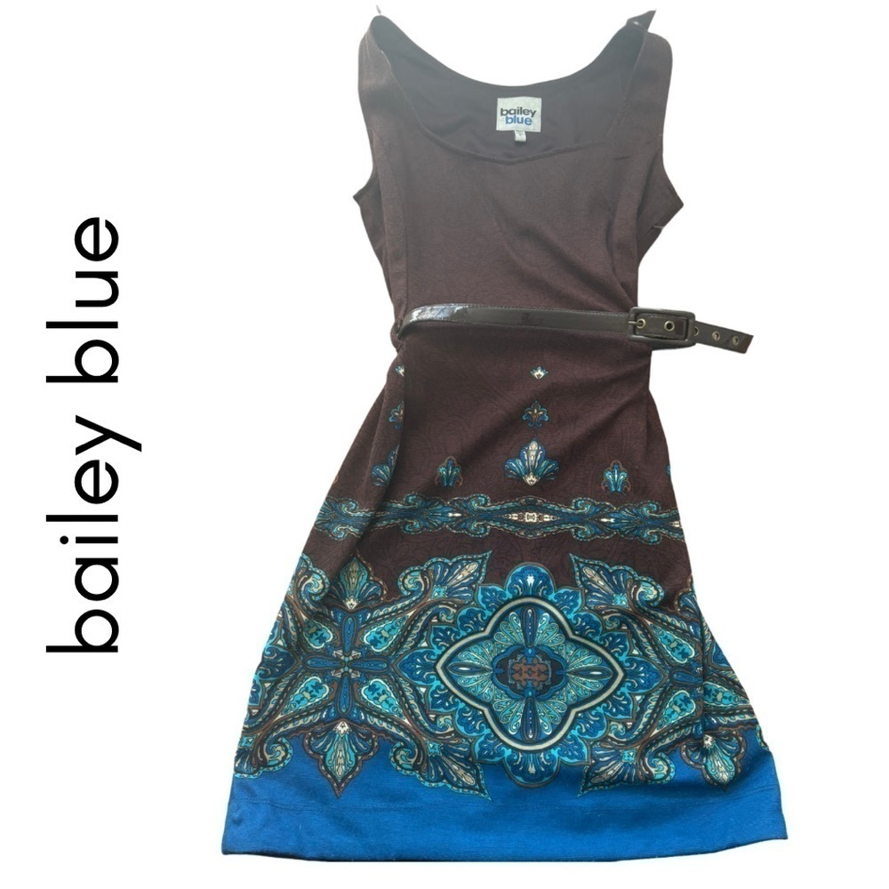 Bailey Blue Sleeveless Belted Brown Dress| Small